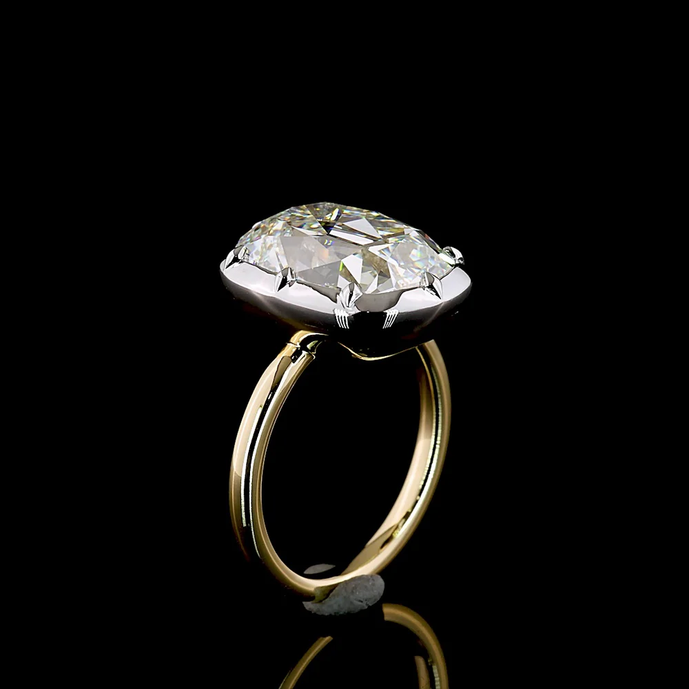 14K Two Tone Antique Cushion Cut Lab Diamond Solitaire Ring - 7.20 Carat Total Weight, E-F Color, VVS2 Clarity, IGI Certified - Covaloro Fine Jewelry - Image 4