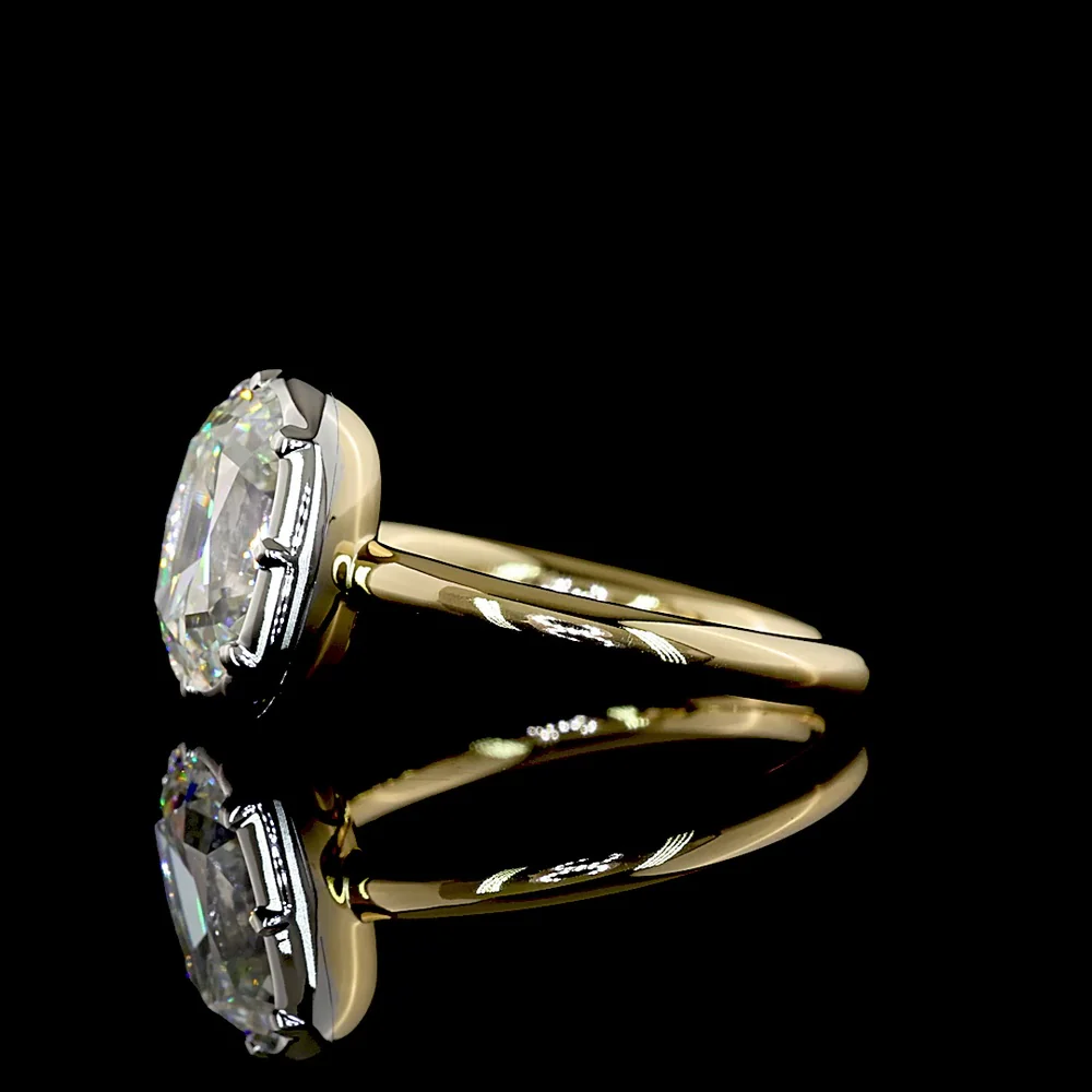 14K Two Tone Antique Cushion Cut Solitaire Ring with 2.50 Carat E VVS2 Lab Diamond - IGI Certified - Covaloro Fine Jewelry - Image 3