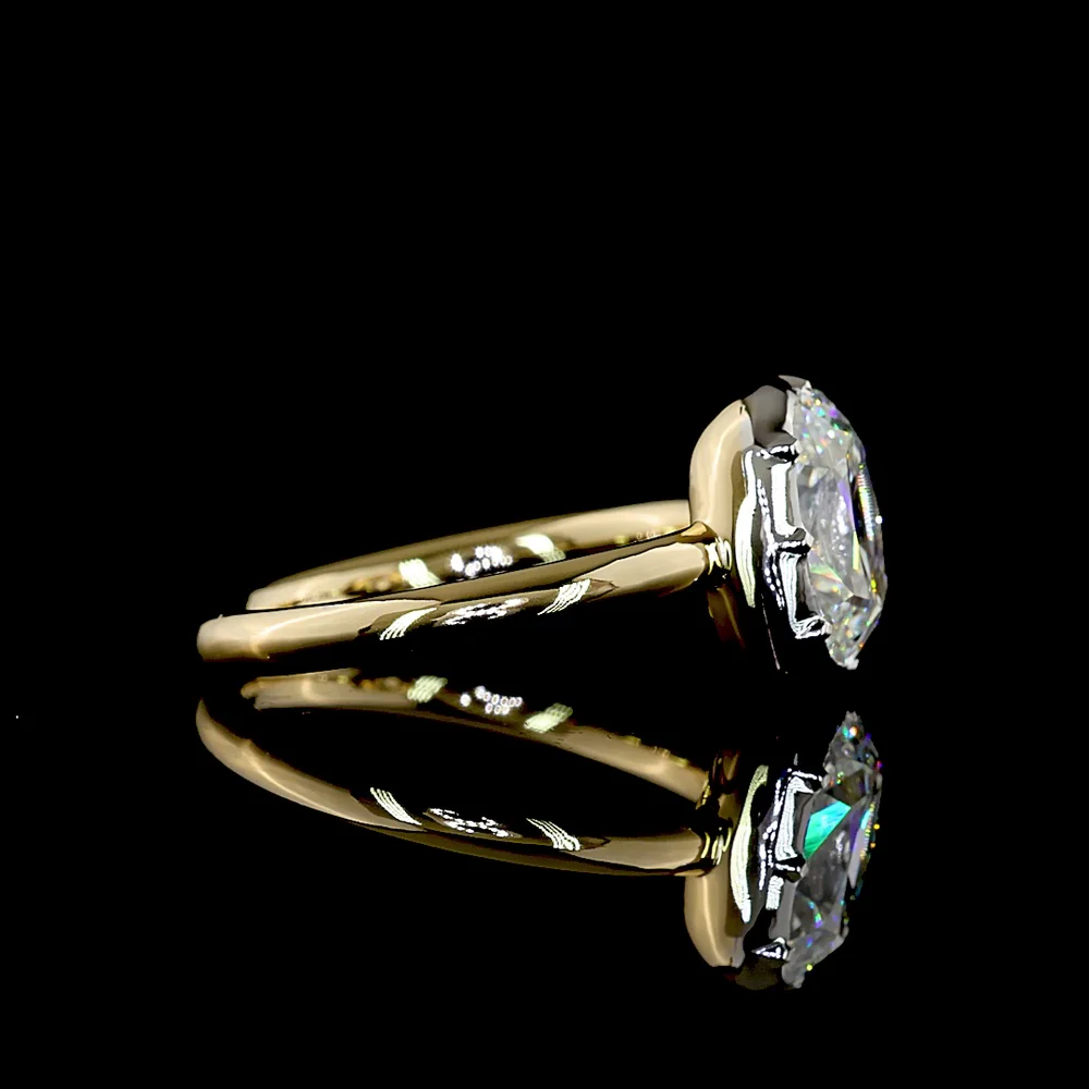 14K Two Tone Antique Cushion Cut Solitaire Ring with E VVS2 Lab Diamond - 2.04 Carat Total Diamond Weight - Covaloro Fine Jewelry - Image 2