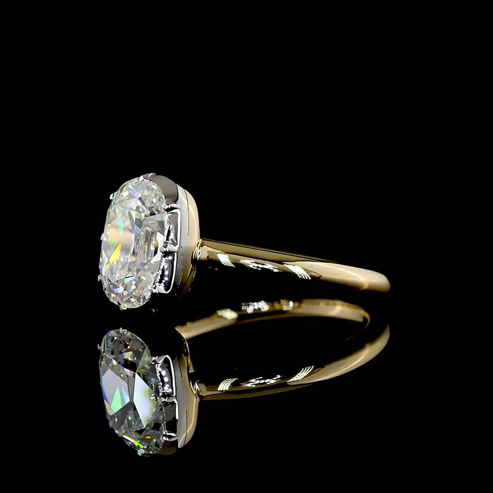 14K Two Tone Antique Cushion Cut Solitaire Ring with E VVS2 Lab Diamond - 2.04 Carat Total Diamond Weight - Covaloro Fine Jewelry - Image 3