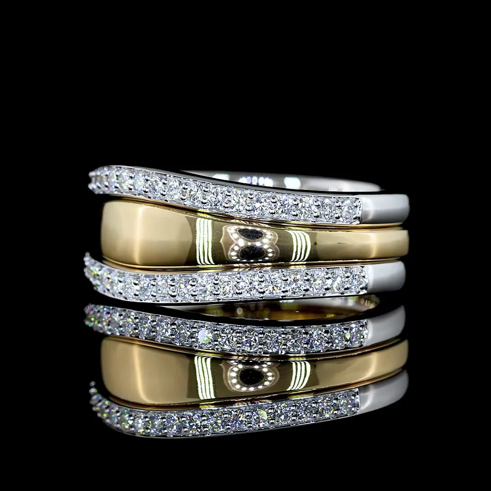 14K Two Tone Contemporary Ring with 42 Prong Set Round Lab Grown Diamond Accents - 0.40 Carats Total Diamond Weight - Covaloro Fine Jewelry - Image 3