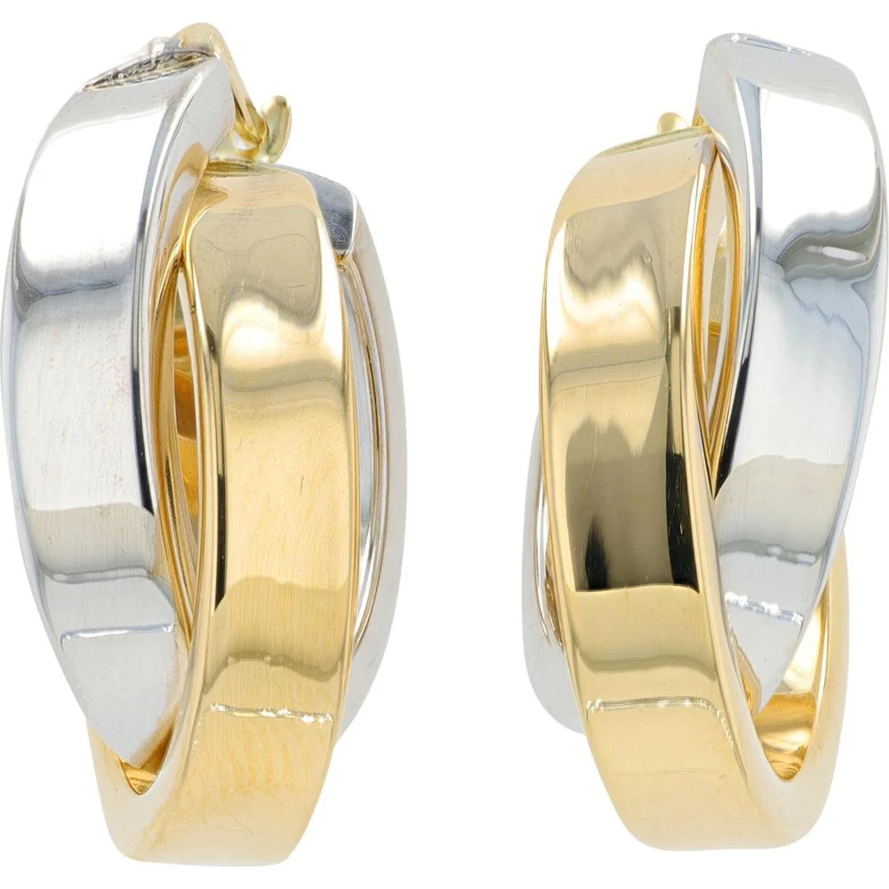 14K Two-Tone Crossover Hoop Earrings - Elegant Gold Design - Image 2