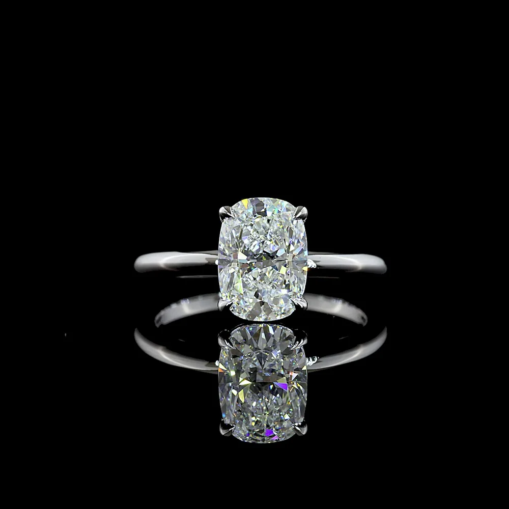 14K Two Tone Cushion Brilliant Cut Lab Diamond Solitaire Ring - 2.12 Carat F VVS2 IGI Certified - Covaloro Fine Jewelry