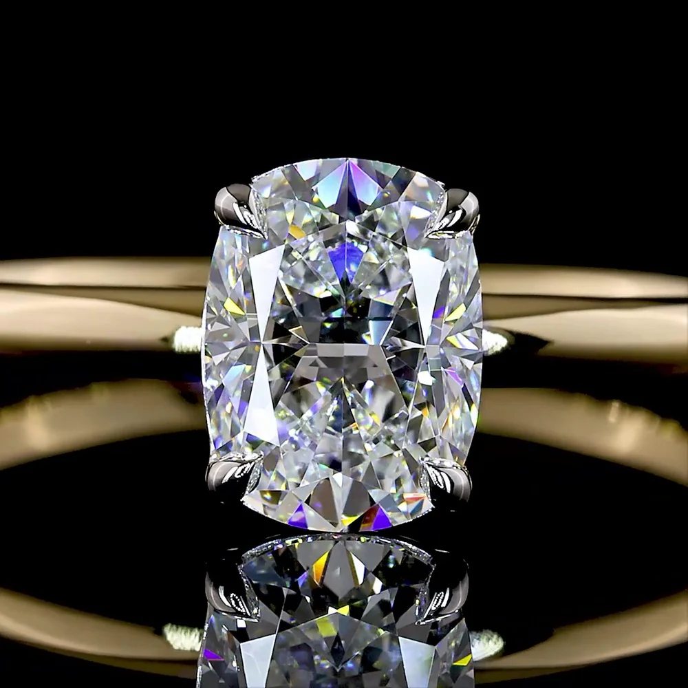 14K Two Tone Cushion Brilliant Solitaire Engagement Ring with 1.03 Carat Lab Grown E VVS2 Diamond - Covaloro Fine Jewelry - Image 2