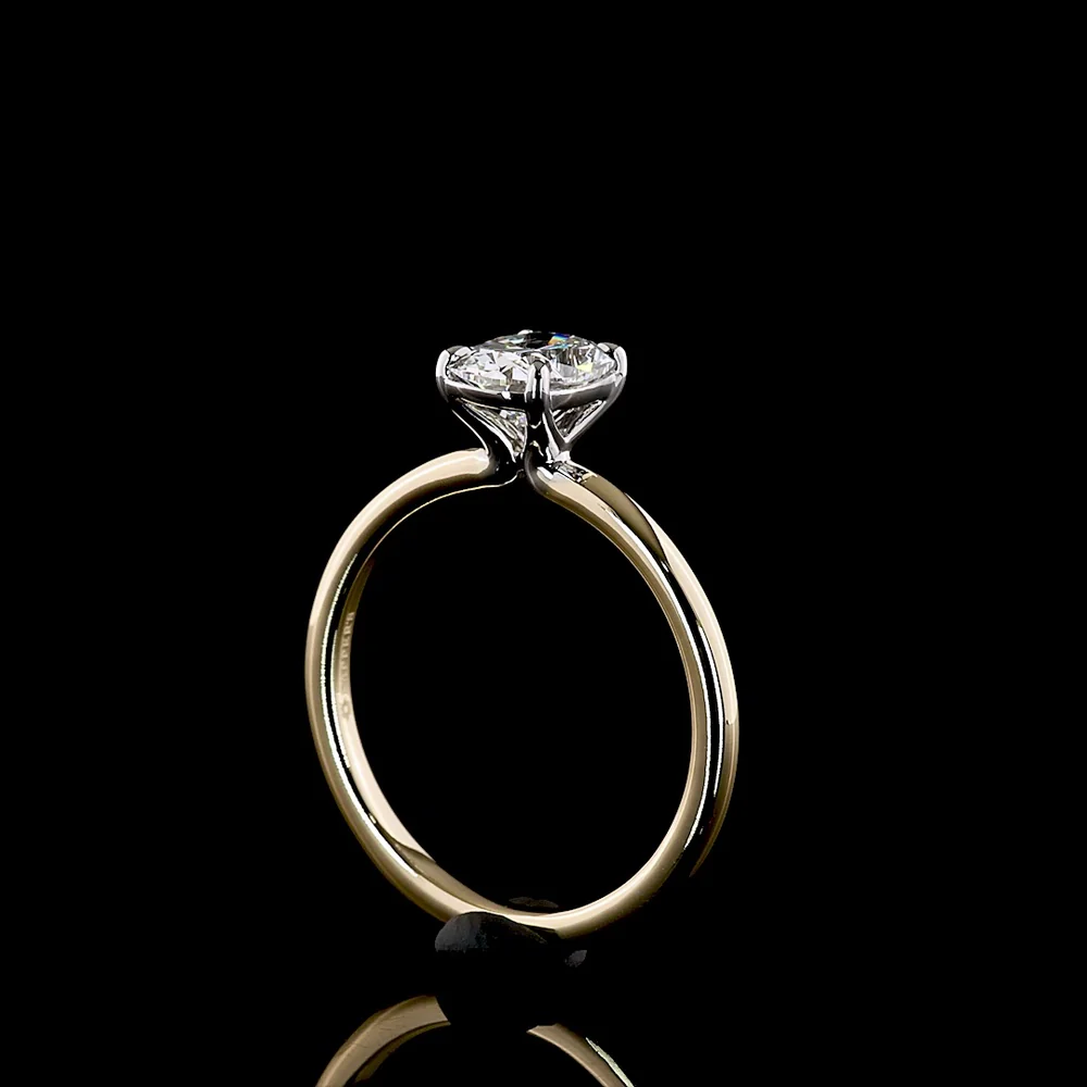 14K Two Tone Cushion Brilliant Solitaire Engagement Ring with 1.03 Carat Lab Grown E VVS2 Diamond - Covaloro Fine Jewelry - Image 3