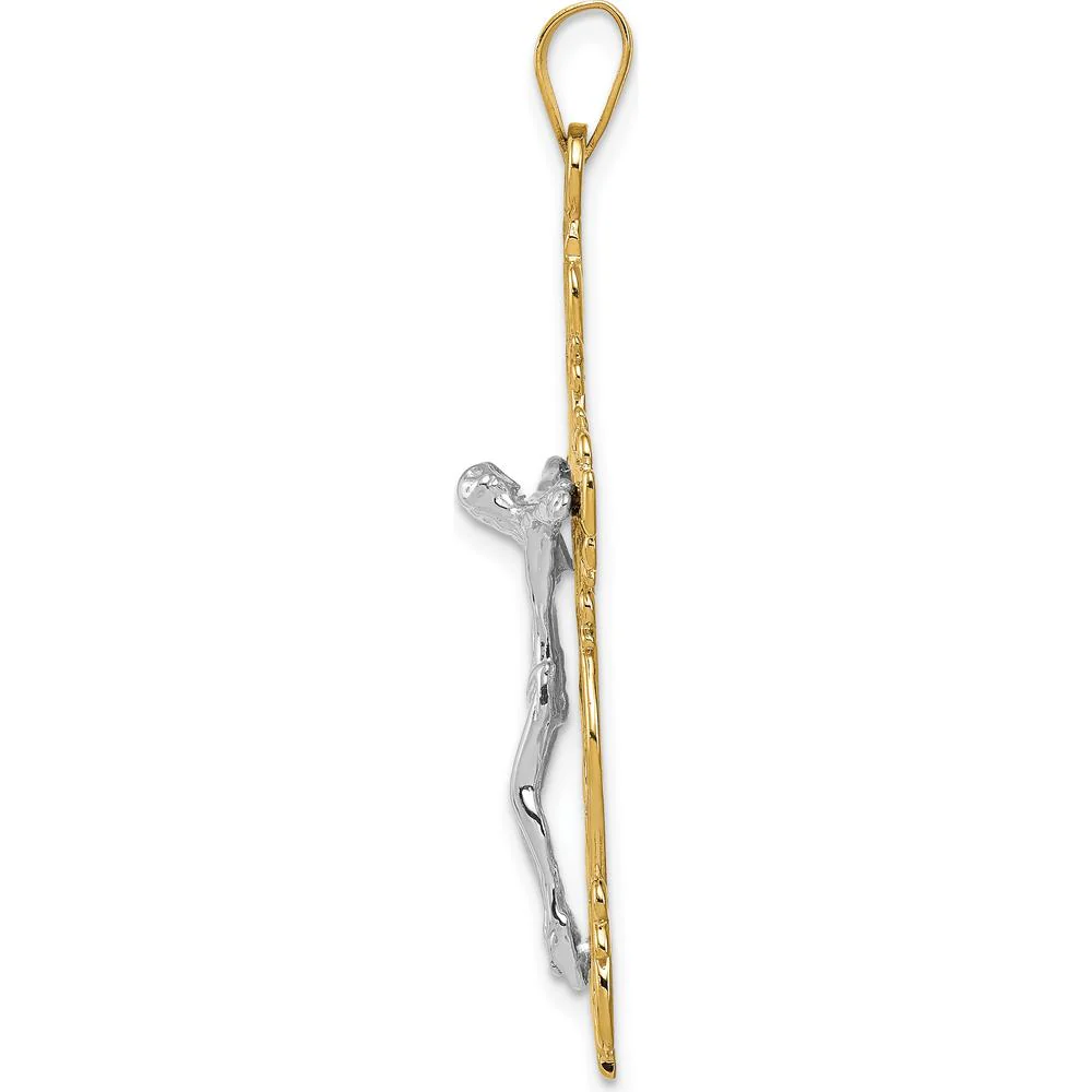 14K Two-Tone Diamond-cut Crucifix Pendant - 46mm Length by Oro Pregiato - Image 2