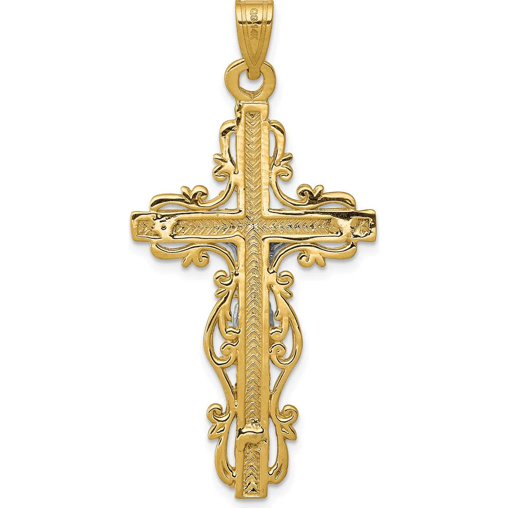 14K Two-Tone Diamond-cut Crucifix Pendant - 46mm Length by Oro Pregiato - Image 4