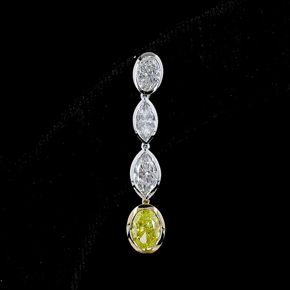 14K Two Tone Drop Earrings with Marquise Cut E VS White Diamonds and Oval Cut Fancy Vivid Yellow Lab Diamonds - 3.55 Carat Total Weight - Covaloro Fine Jewelry - Image 2
