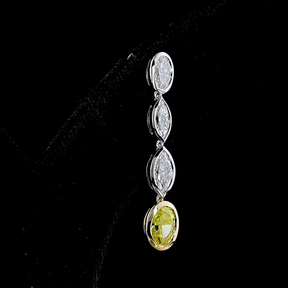 14K Two Tone Drop Earrings with Marquise Cut E VS White Diamonds and Oval Cut Fancy Vivid Yellow Lab Diamonds - 3.55 Carat Total Weight - Covaloro Fine Jewelry - Image 4