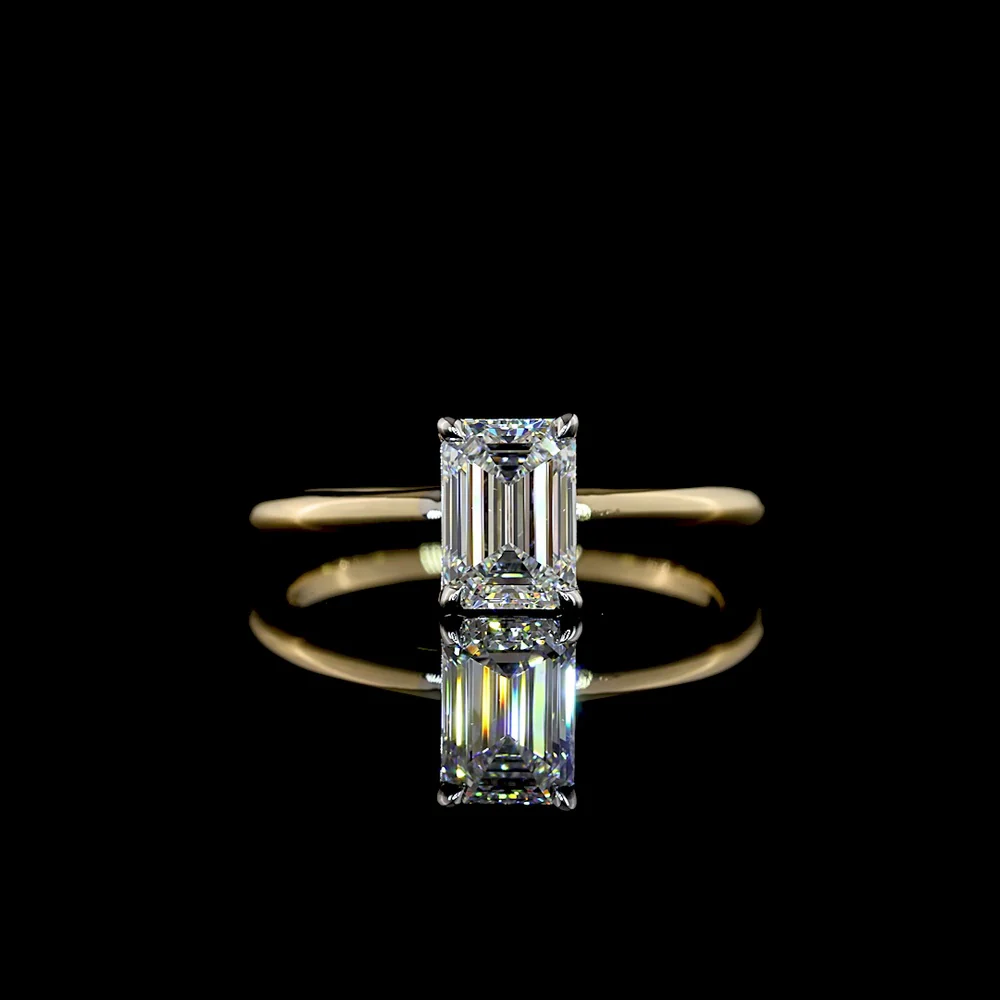 14K Two Tone Emerald Cut Lab Diamond Solitaire Ring - 1.08 Carat D VS1 IGI Certified - Covaloro Fine Jewelry
