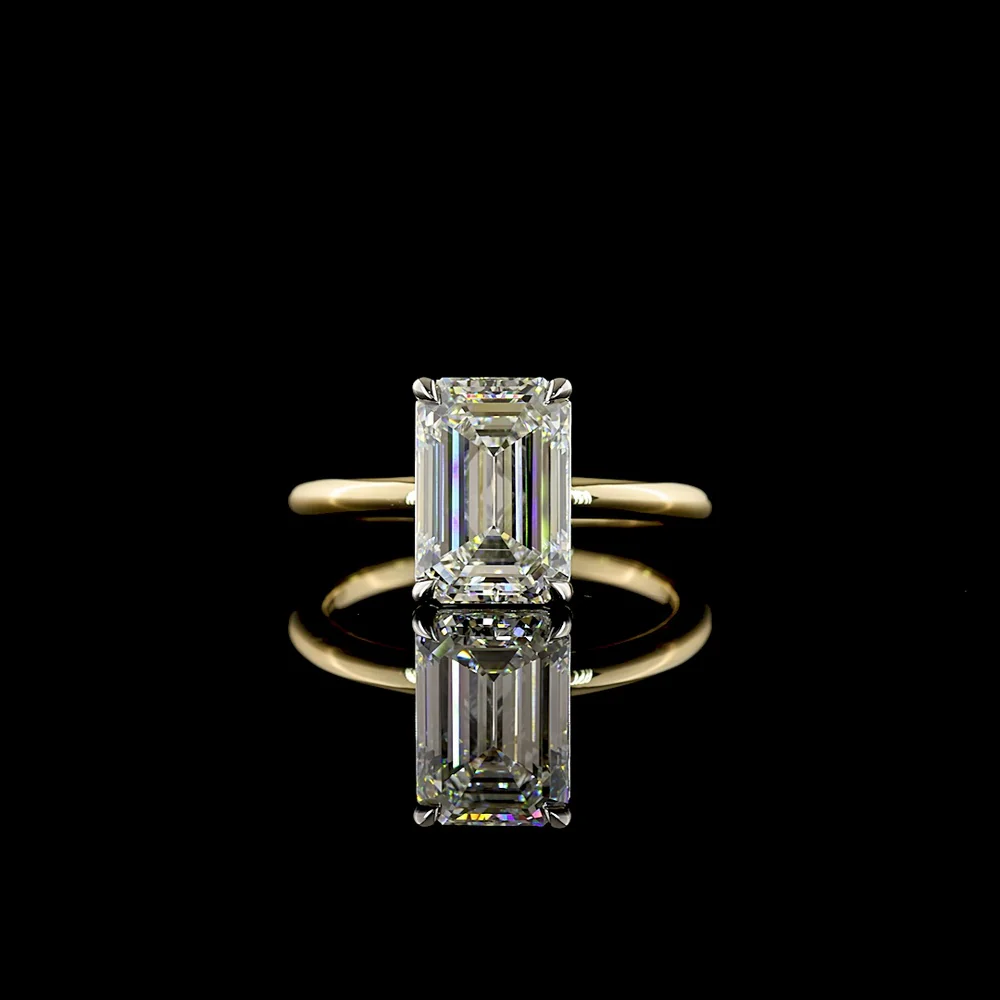 14K Two Tone Emerald Cut Lab Grown Diamond Solitaire Engagement Ring - 3.28 Carats Total Diamond Weight, E VVS2, IGI Certified - Covaloro Fine Jewelry