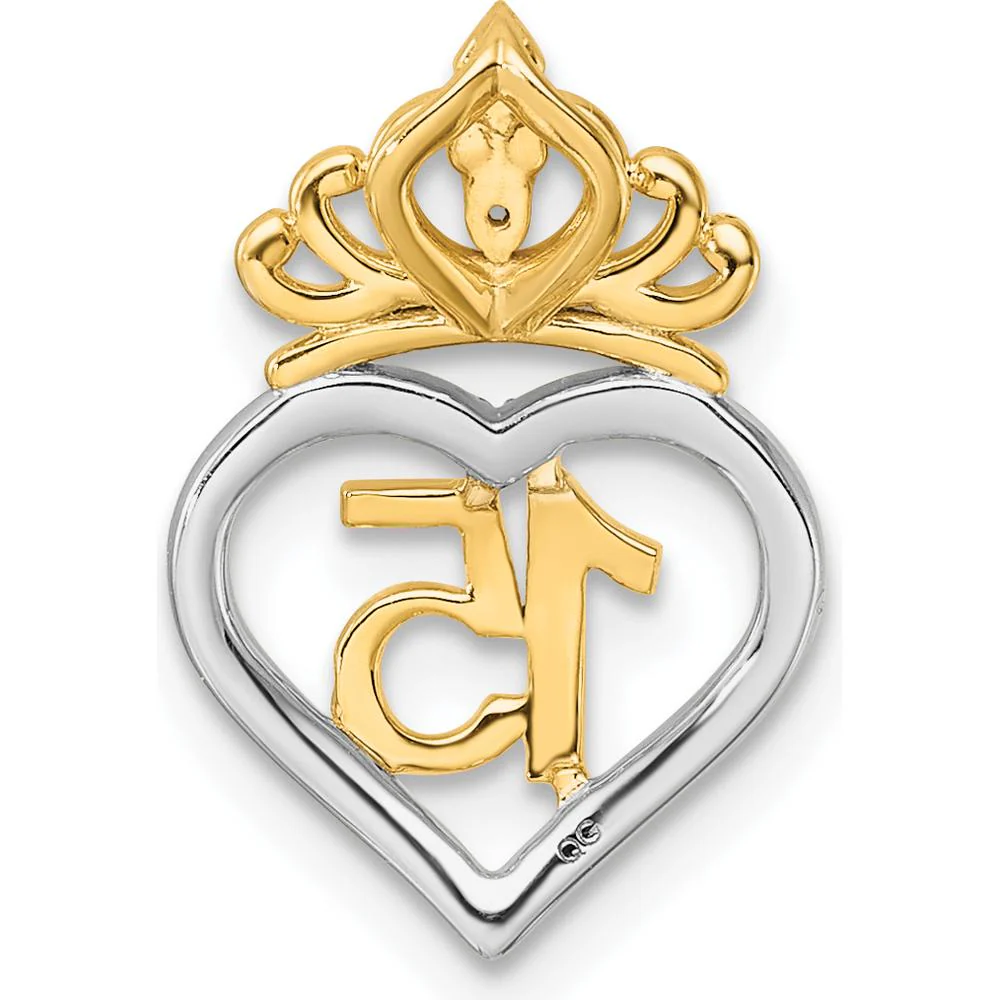 14K Two-Tone Gold 1/15 Carat Diamond Quinceañera Heart Pendant with Crown by Oro Pregiato - Image 3