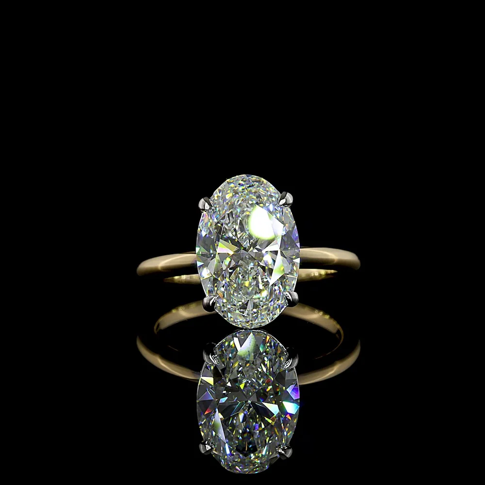 14K Two-Tone Gold 4.13 Carat Oval Cut Lab Diamond Solitaire Ring - IGI Certified E-VVS2 - Covaloro Fine Jewelry