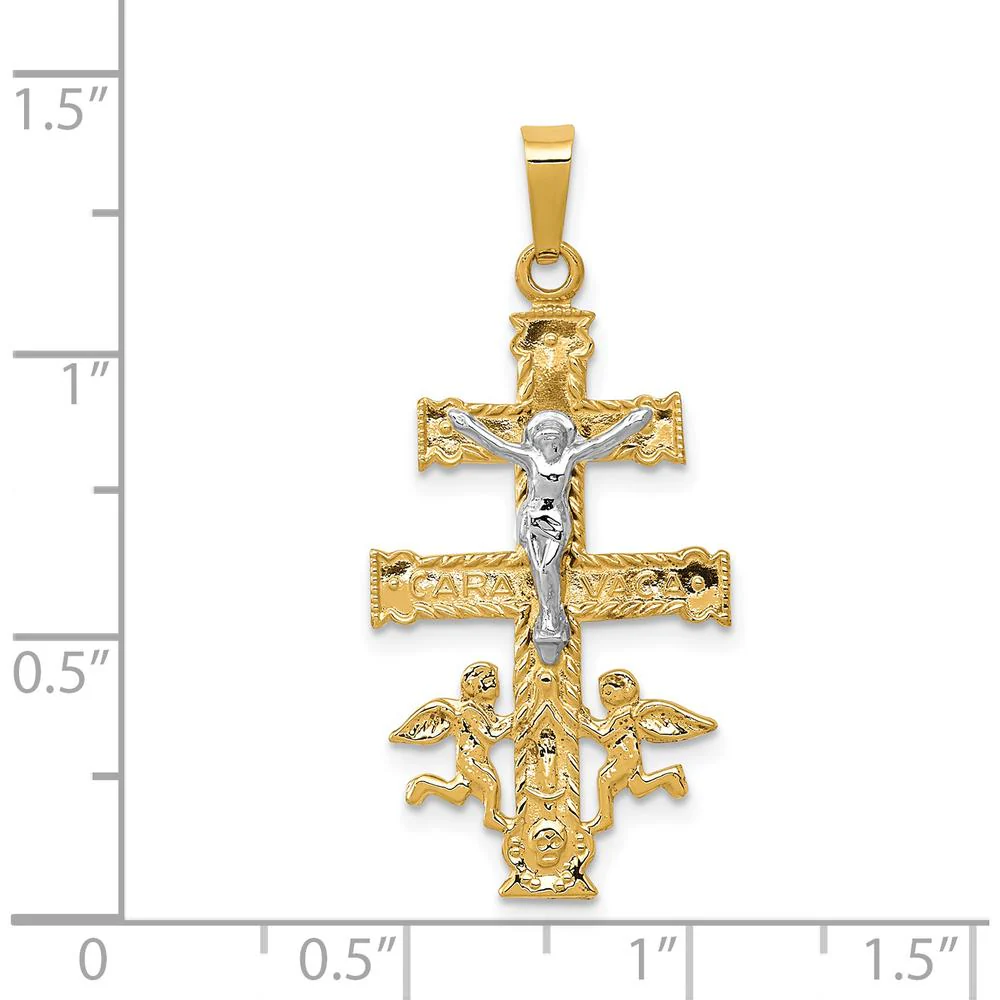 14K Two-Tone Gold Cara Vaca Crucifix Pendant with Angelic Detail by Oro Pregiato - Image 3