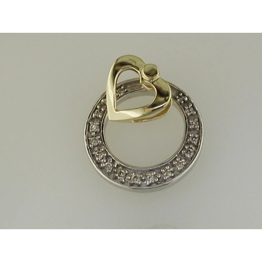 14K Two-Tone Gold Circle & Heart Pendant with 0.11 Carat Round Diamonds in Pavé Setting - Royal Jewelry