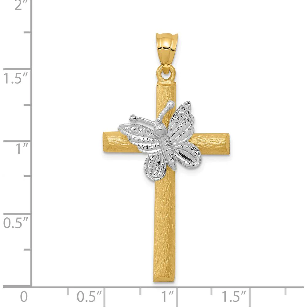 14K Two-Tone Gold Cross with Butterfly Pendant by Oro Pregiato - Image 3