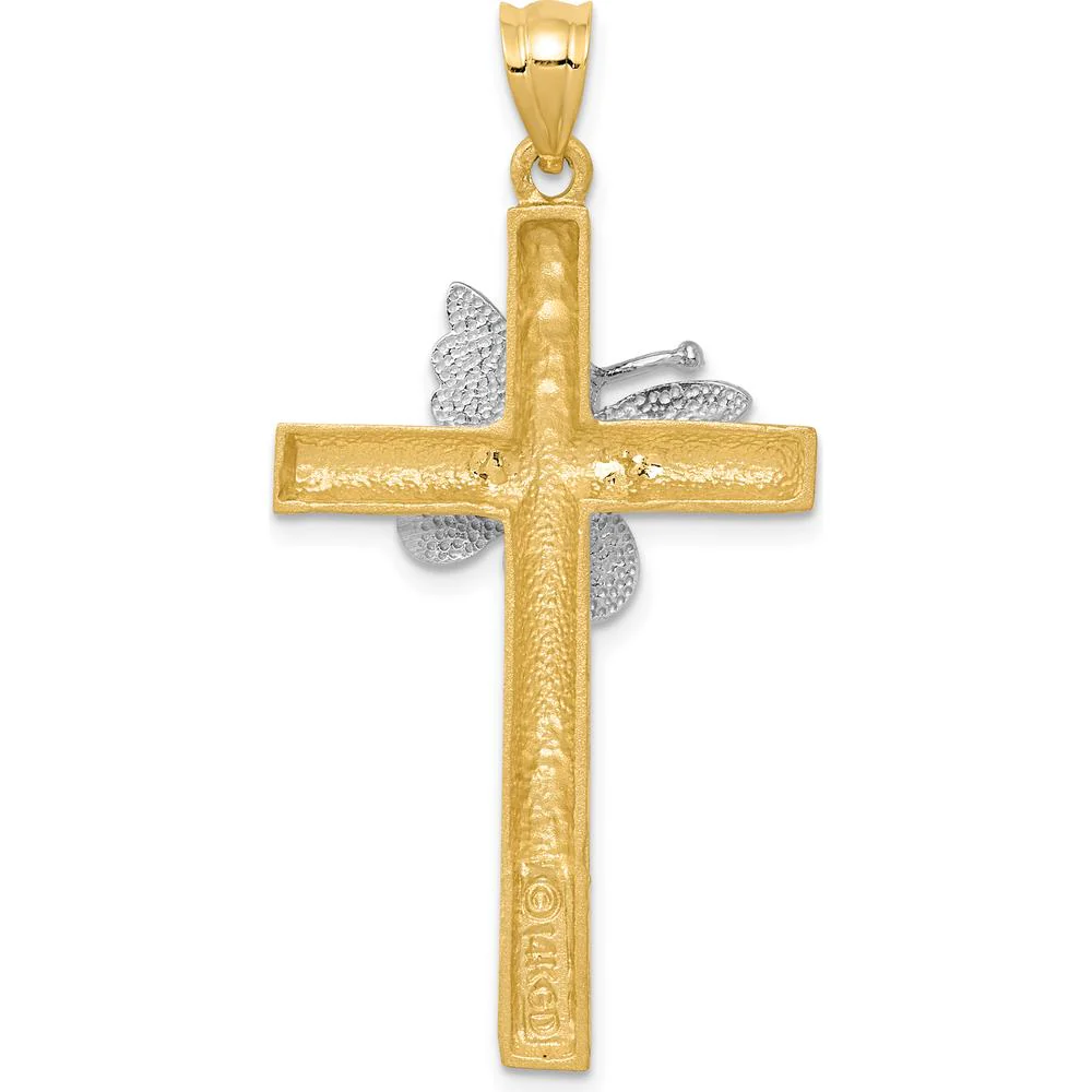 14K Two-Tone Gold Cross with Butterfly Pendant by Oro Pregiato - Image 4
