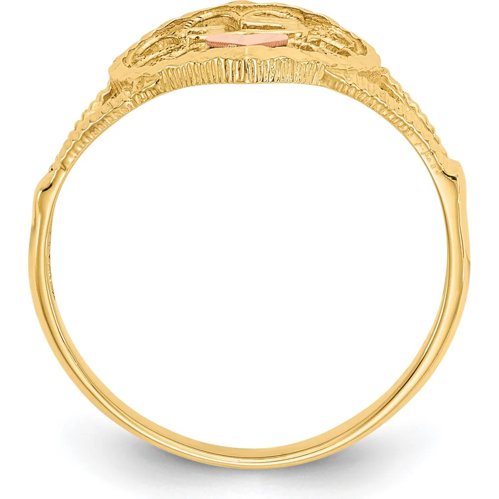 14K Two-Tone Gold Diamond-Cut Heart Ring with Polished Finish - 11mm Length by Oro Pregiato - Image 2