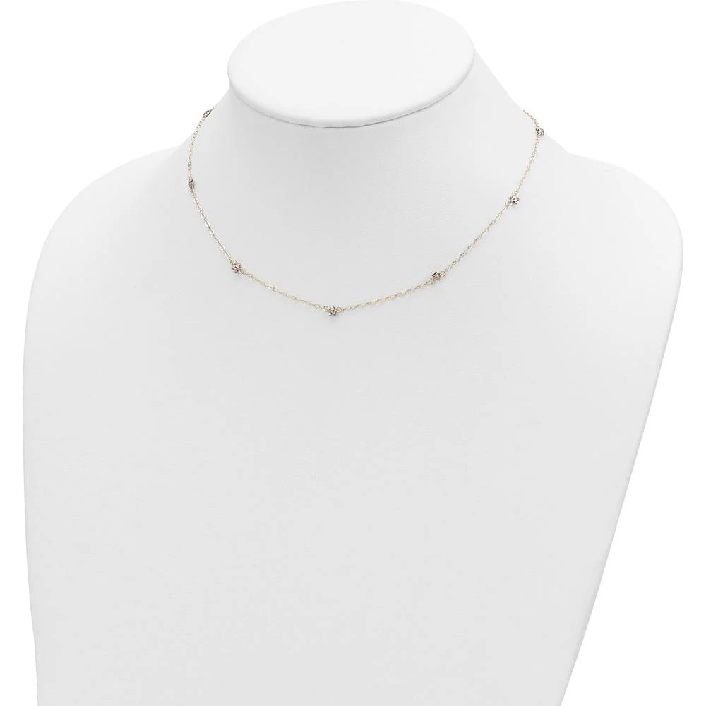 14K Two-Tone Gold Diamond-Cut Star Station Necklace with 16" Chain and 2" Extender by Oro Pregiato - Image 3