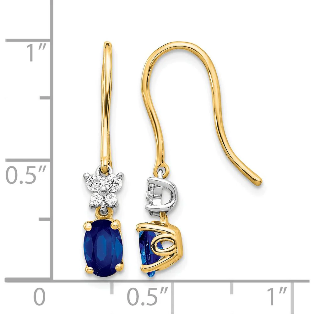 14K Two-Tone Gold Drop Earrings with Oval Sapphire and Round Diamonds - 1.2 Carat Total Gem Weight by Monteluci Fine Jewelry - Image 4
