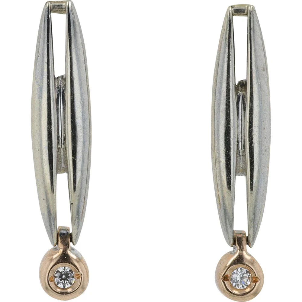 14K Two-Tone Gold Earrings with Bezel - Set 0.05 Carat Diamonds