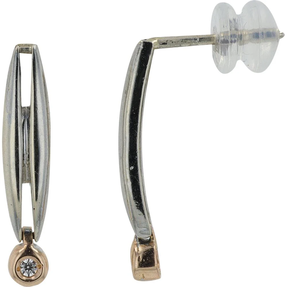 14K Two-Tone Gold Earrings with Bezel - Set 0.05 Carat Diamonds - Image 2