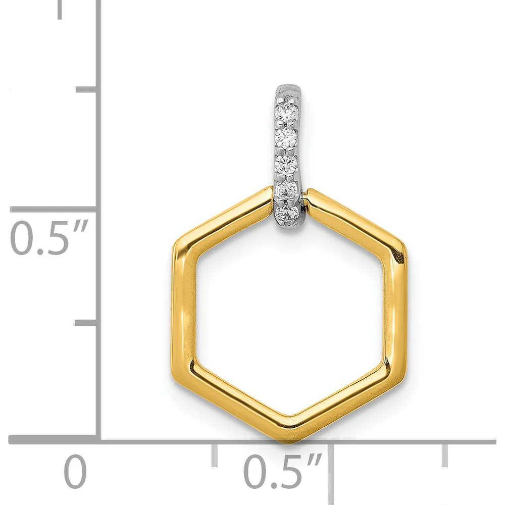 14K Two-Tone Gold Fancy Hexagon Pendant with Round Diamonds - 1/20 Carat Total Diamond Weight by Monteluci Fine Jewelry - Image 4