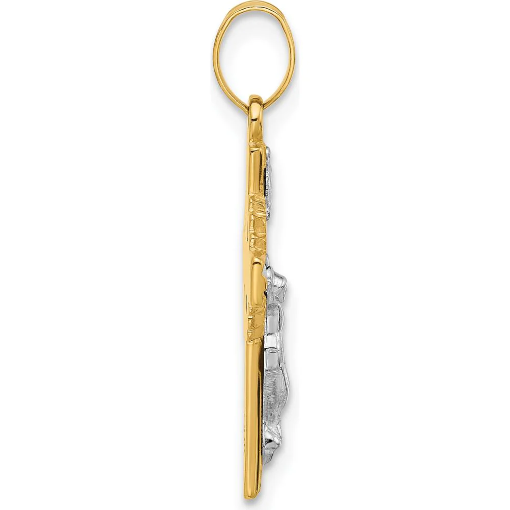 14K Two-Tone Gold Hollow INRI Iona Crucifix Pendant with Rhodium Finish - 24.9mm Length by Oro Pregiato - Image 2