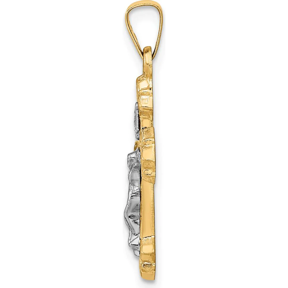 14K Two-Tone Gold INRI Hollow Crucifix Pendant - 28mm Length by Oro Pregiato - Image 2