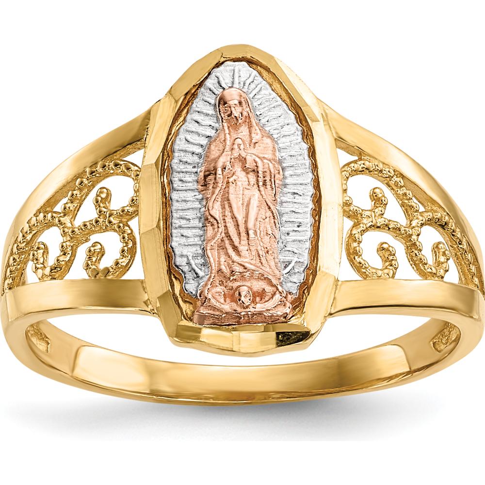 14K Two-Tone Gold Lady of Guadalupe Ring with Rose Gold and Rhodium Plating - Size 7 by Oro Pregiato