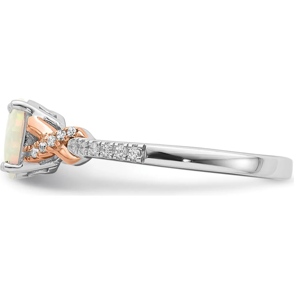 14K Two-Tone Gold Opal & Diamond Ring with 0.75 Carat Opal & 0.02 Carat Total Diamond Weight - Size 7 by Oro Pregiato - Image 3