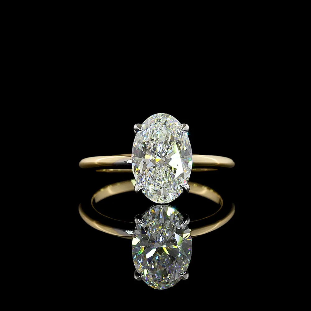 14K Two-Tone Gold Oval Cut Lab Diamond Solitaire Ring - 2.57 Carat E VS1 IGI Certified - Covaloro Fine Jewelry