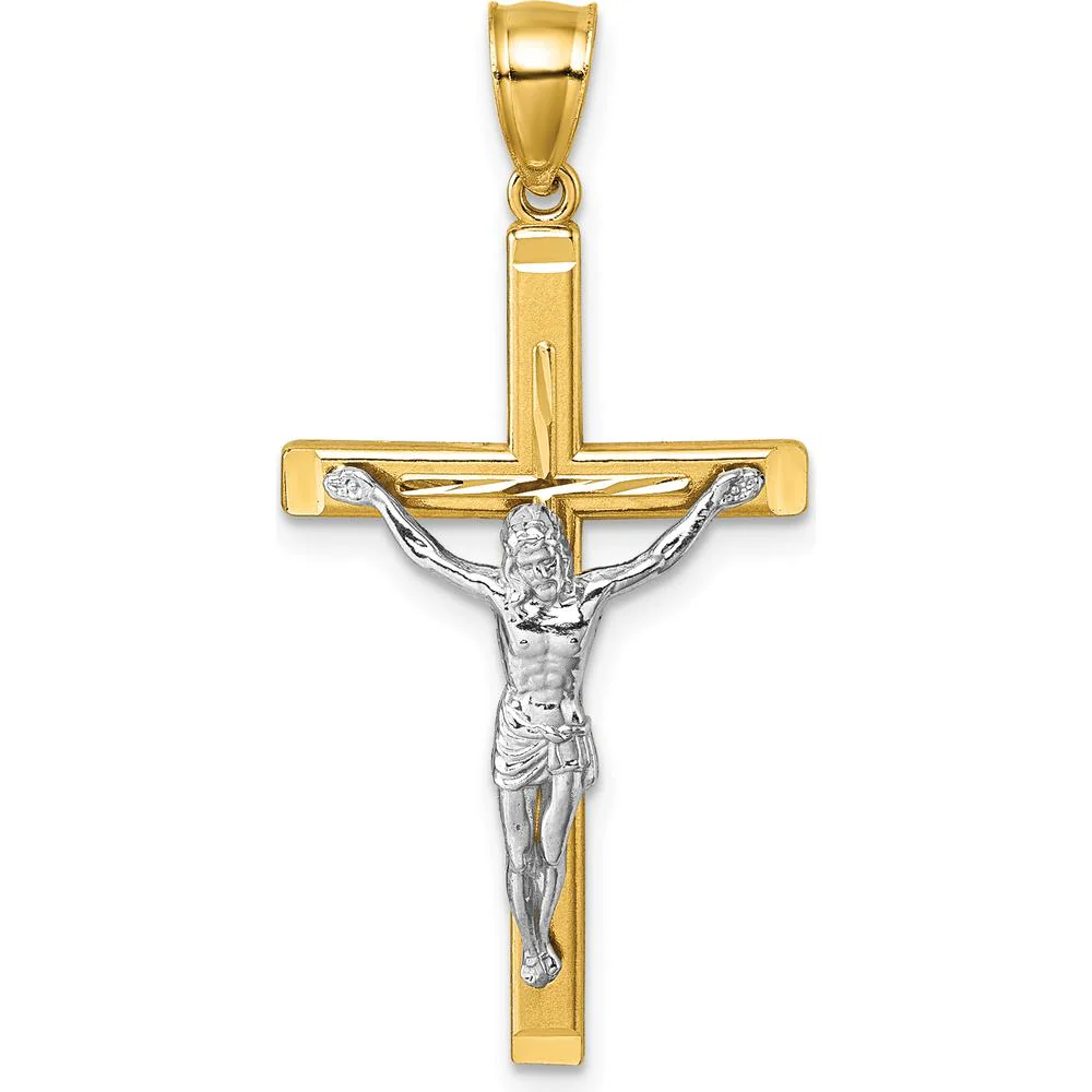 14K Two-Tone Gold Polished Diamond-Cut Crucifix Pendant - 36.7mm by Oro Pregiato