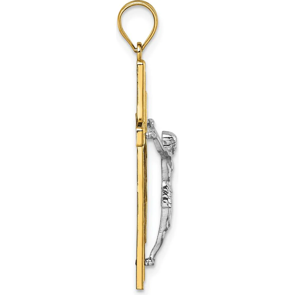 14K Two-Tone Gold Polished Diamond-Cut Crucifix Pendant - 36.7mm by Oro Pregiato - Image 2