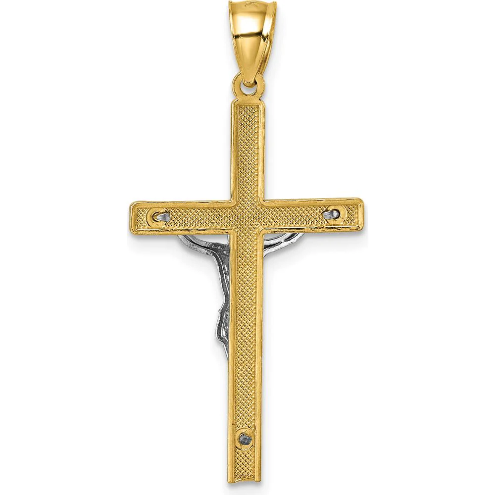 14K Two-Tone Gold Polished Diamond-Cut Crucifix Pendant - 36.7mm by Oro Pregiato - Image 3