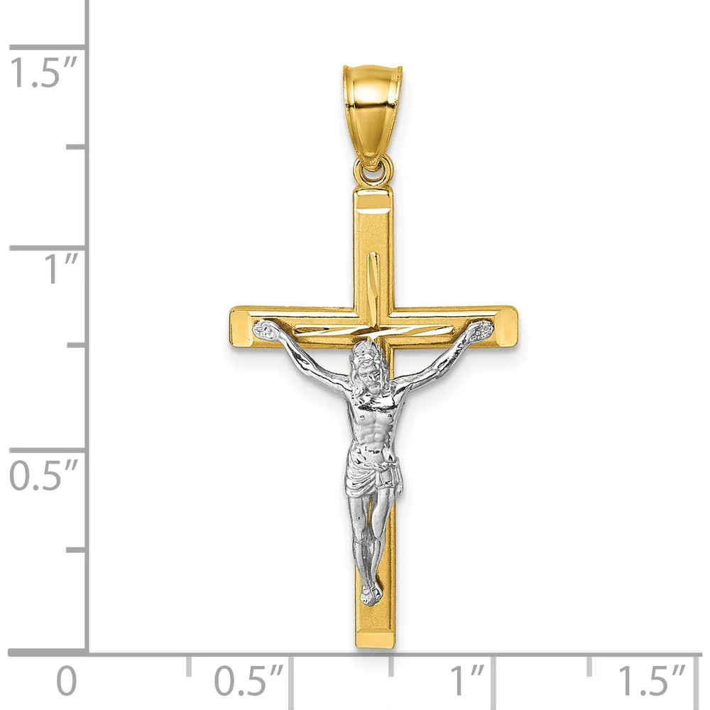 14K Two-Tone Gold Polished Diamond-Cut Crucifix Pendant - 36.7mm by Oro Pregiato - Image 4