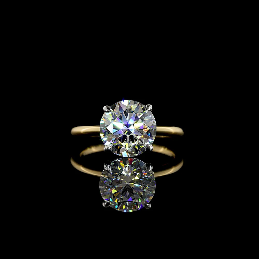 14K Two Tone Gold Round Brilliant Cut Lab Diamond Solitaire Ring - IGI Certified 3.50 Carat E-F VVS2 - Covaloro Fine Jewelry