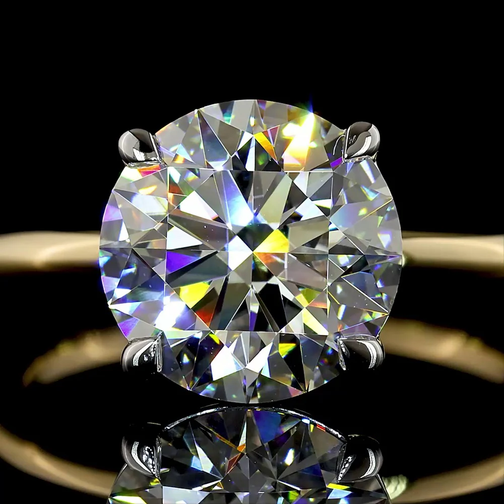 14K Two Tone Gold Round Brilliant Cut Lab Diamond Solitaire Ring - IGI Certified 3.50 Carat E-F VVS2 - Covaloro Fine Jewelry - Image 2