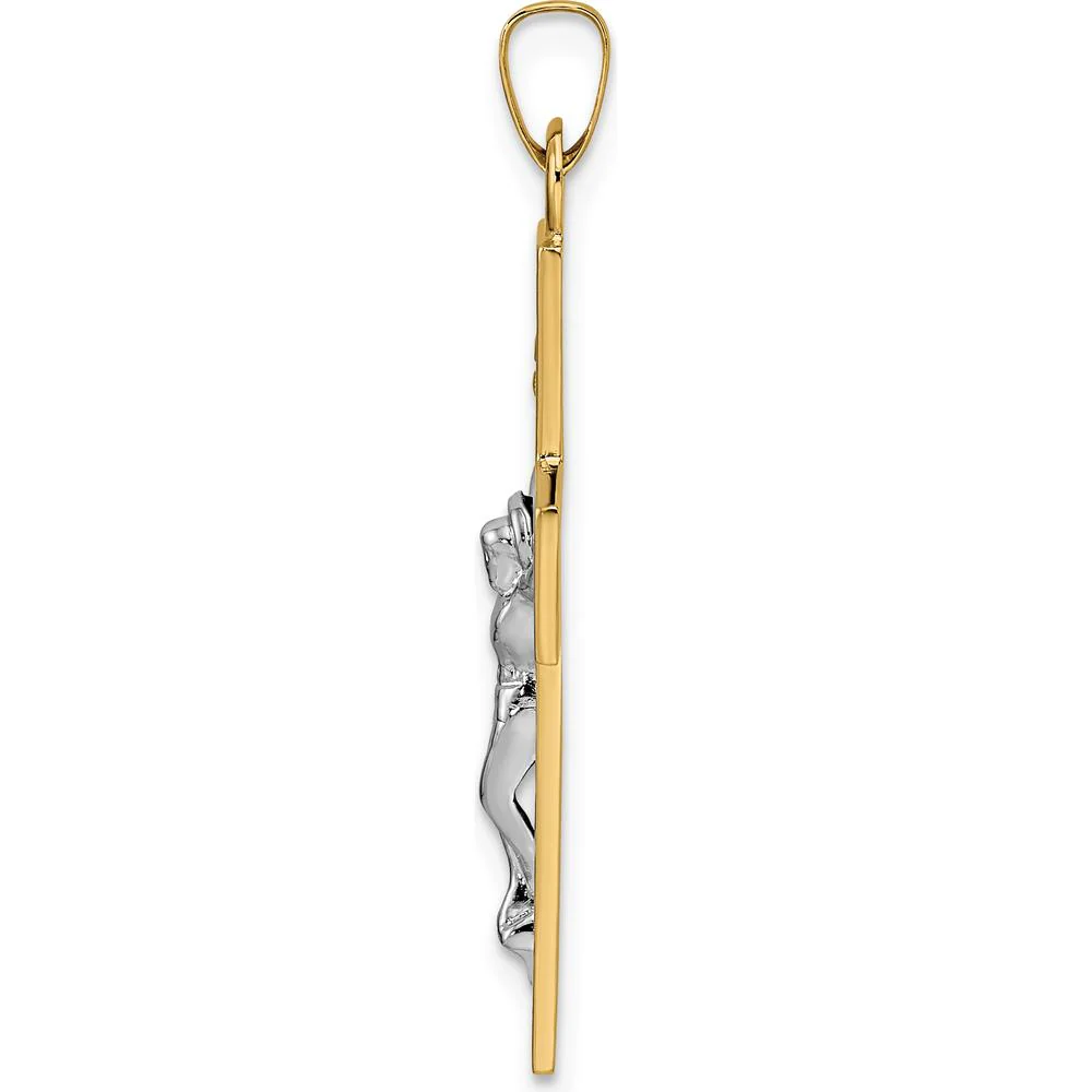 14K Two-Tone Gold Solid INRI Crucifix Pendant - 36mm Length by Oro Pregiato - Image 2