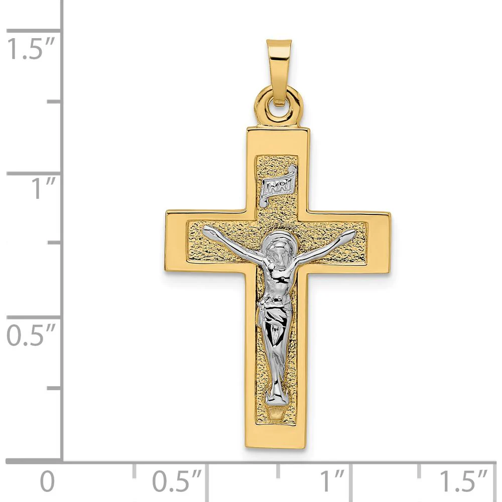 14K Two-Tone Gold Solid INRI Crucifix Pendant - 36mm Length by Oro Pregiato - Image 3