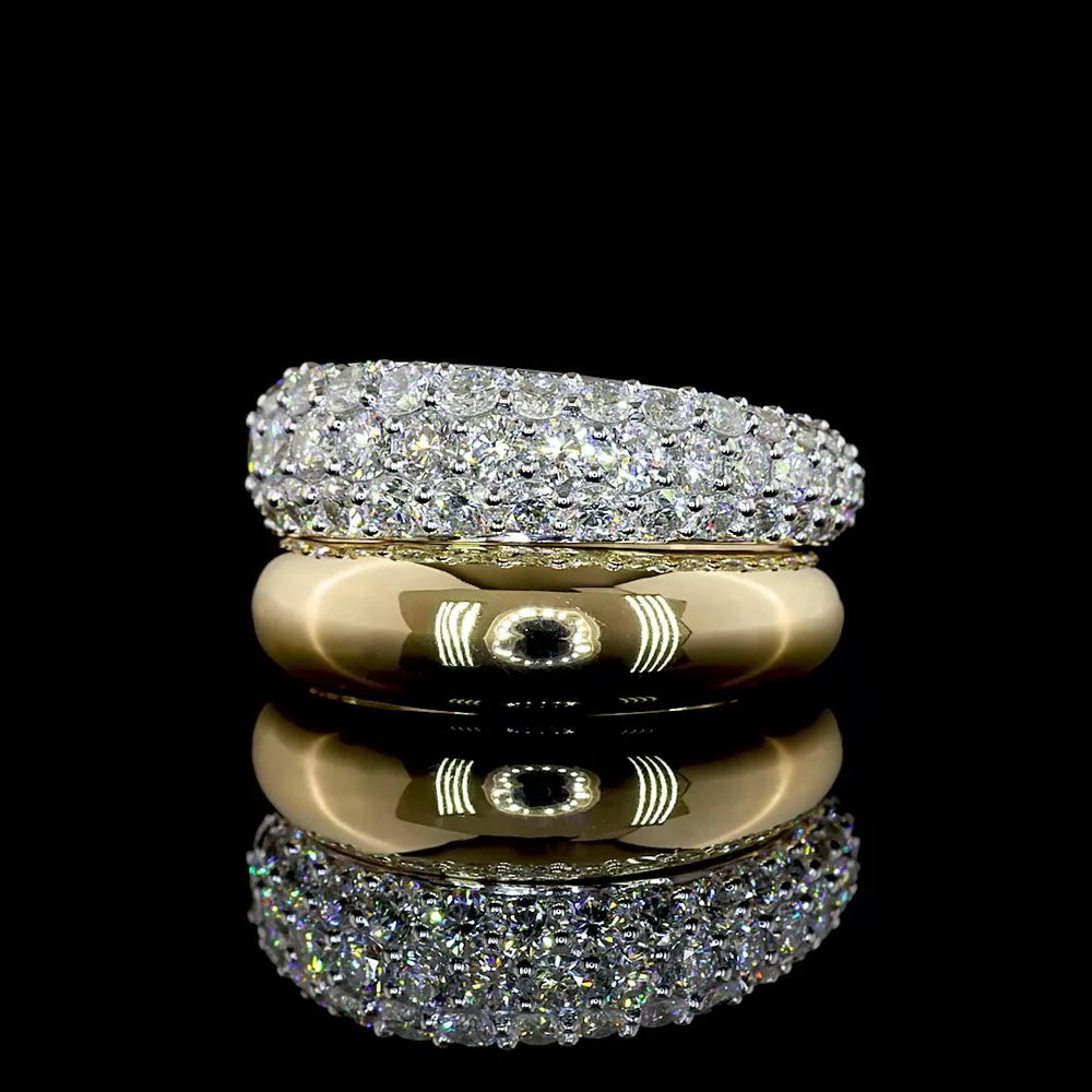14K Two Tone Half Eternity Band with 47 Round Brilliant Cut Lab Diamonds - 1.14 Carat Total Diamond Weight, E-F Color with VS1 Clarity - Covaloro Fine Jewelry