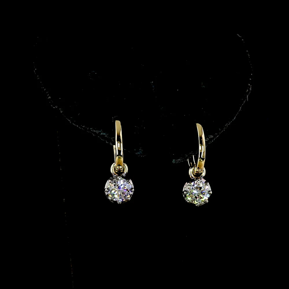 14K Two Tone Hanging Earrings with 1.00 Carat Total Weight Round Brilliant Lab Grown Diamonds - E-F Color VS2 Clarity - Covaloro Fine Jewelry