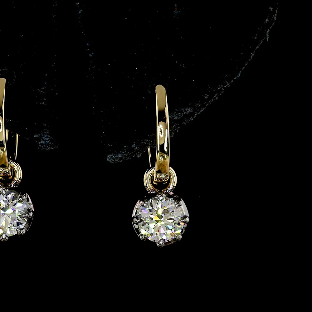 14K Two Tone Hanging Earrings with 1.00 Carat Total Weight Round Brilliant Lab Grown Diamonds - E-F Color VS2 Clarity - Covaloro Fine Jewelry - Image 2