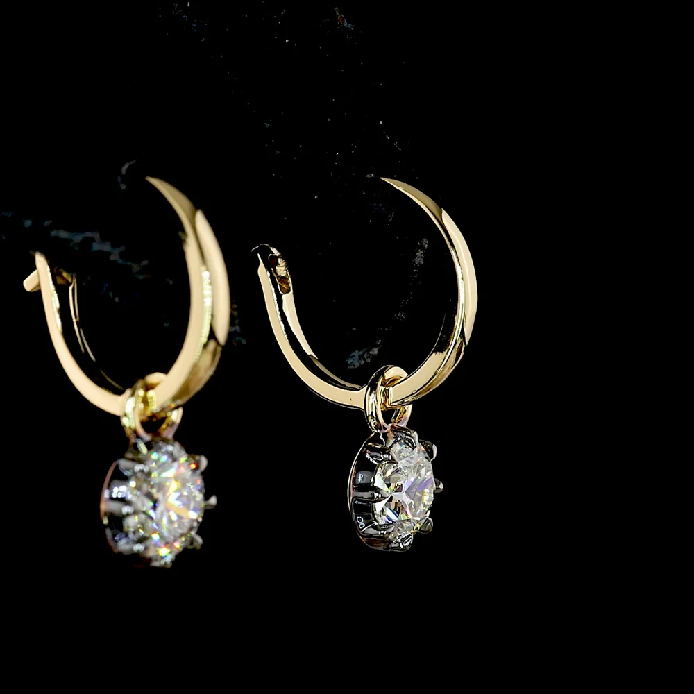 14K Two Tone Hanging Earrings with 1.00 Carat Total Weight Round Brilliant Lab Grown Diamonds - E-F Color VS2 Clarity - Covaloro Fine Jewelry - Image 4