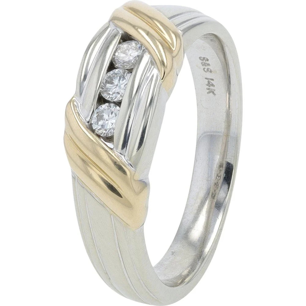 14K Two-Tone Men's Diamond Band with Milgrain Detail - 0.205 Carat Total Diamond Weight