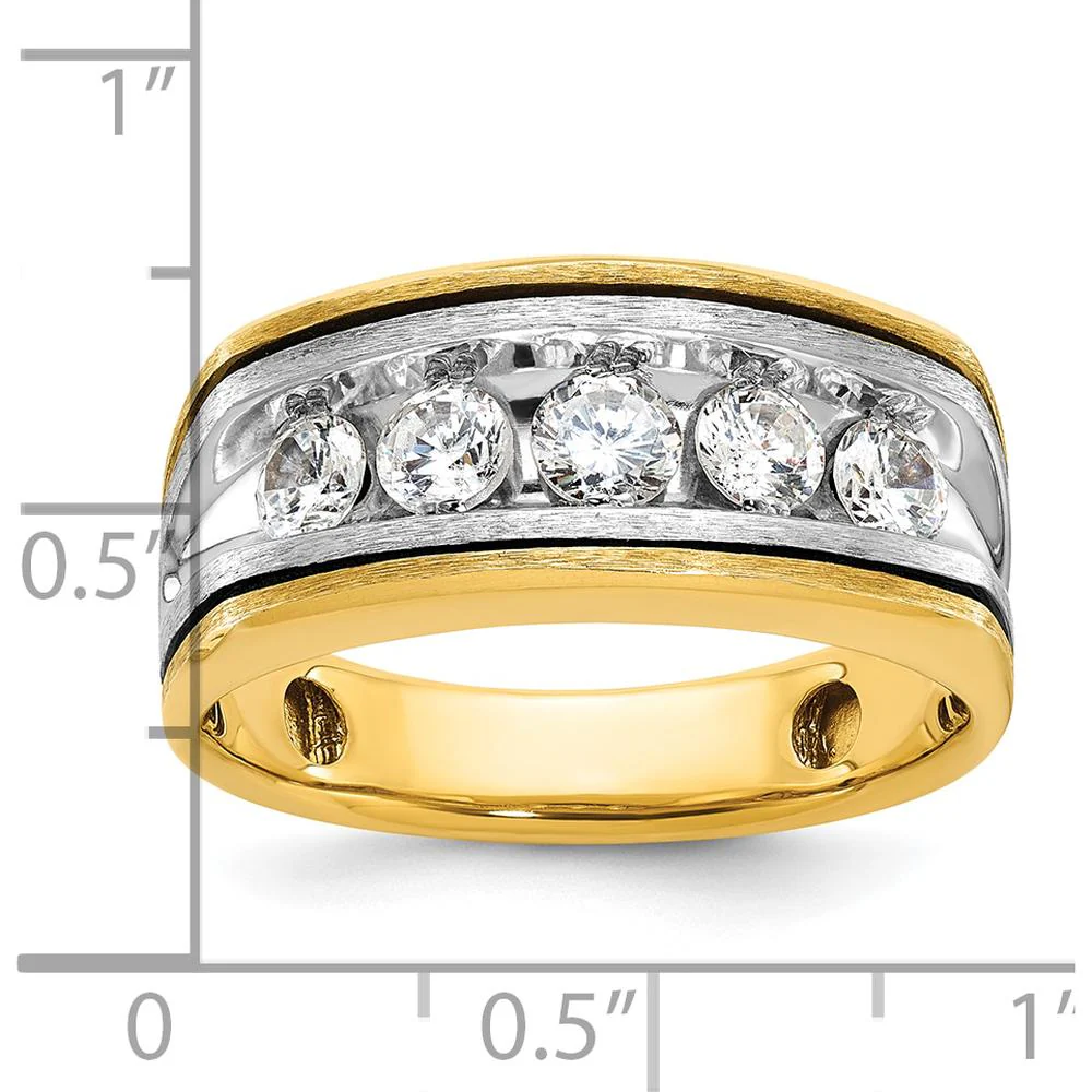 14K Two-Tone Men's Ring with 5 Round Diamonds - Polished Satin Grooved Design by IBGoodman - Image 3