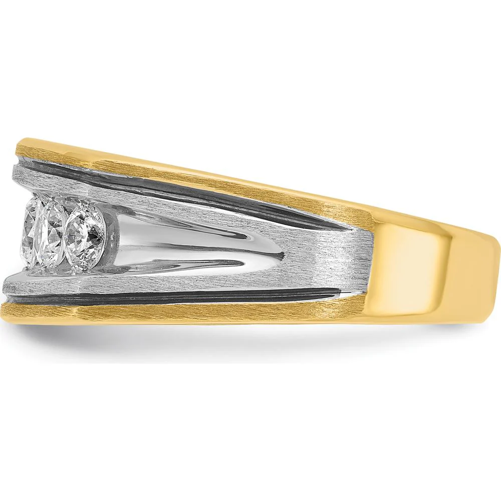 14K Two-Tone Men's Ring with 5 Round Diamonds - Polished Satin Grooved Design by IBGoodman - Image 5