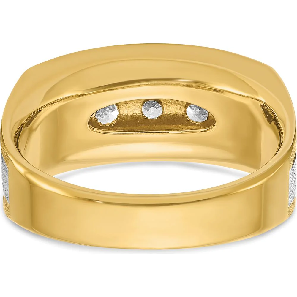 14K Two-Tone Men's Ring with 5 Round Diamonds - Polished Satin Grooved Design by IBGoodman - Image 7