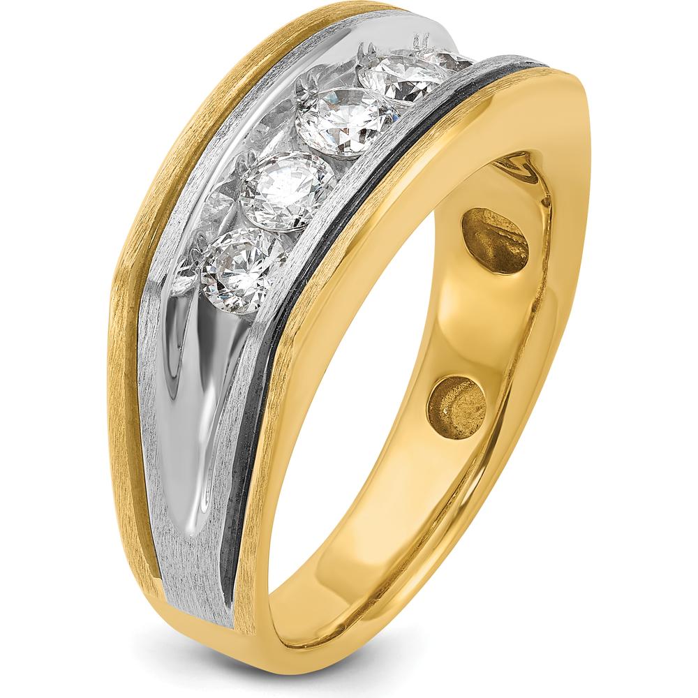 14K Two-Tone Men's Ring with 5 Round Diamonds - Polished Satin Grooved Design by IBGoodman - Image 8