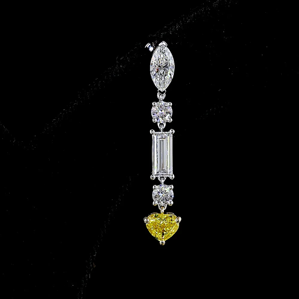 14K Two Tone Mixed Shape Drop Earrings with Marquise, Baguette, and Heart-Cut Lab Diamonds - 3.86 Carats Total Diamond Weight - Covaloro Fine Jewelry - Image 2